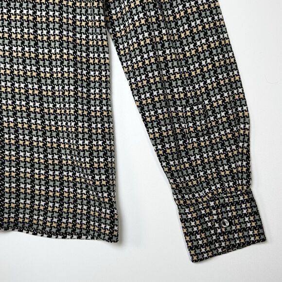 Vintage 70s Pierre Conte France Creation Jersey Shirt Men Size 4 Mod Houndstooth - Picture 8 of 14